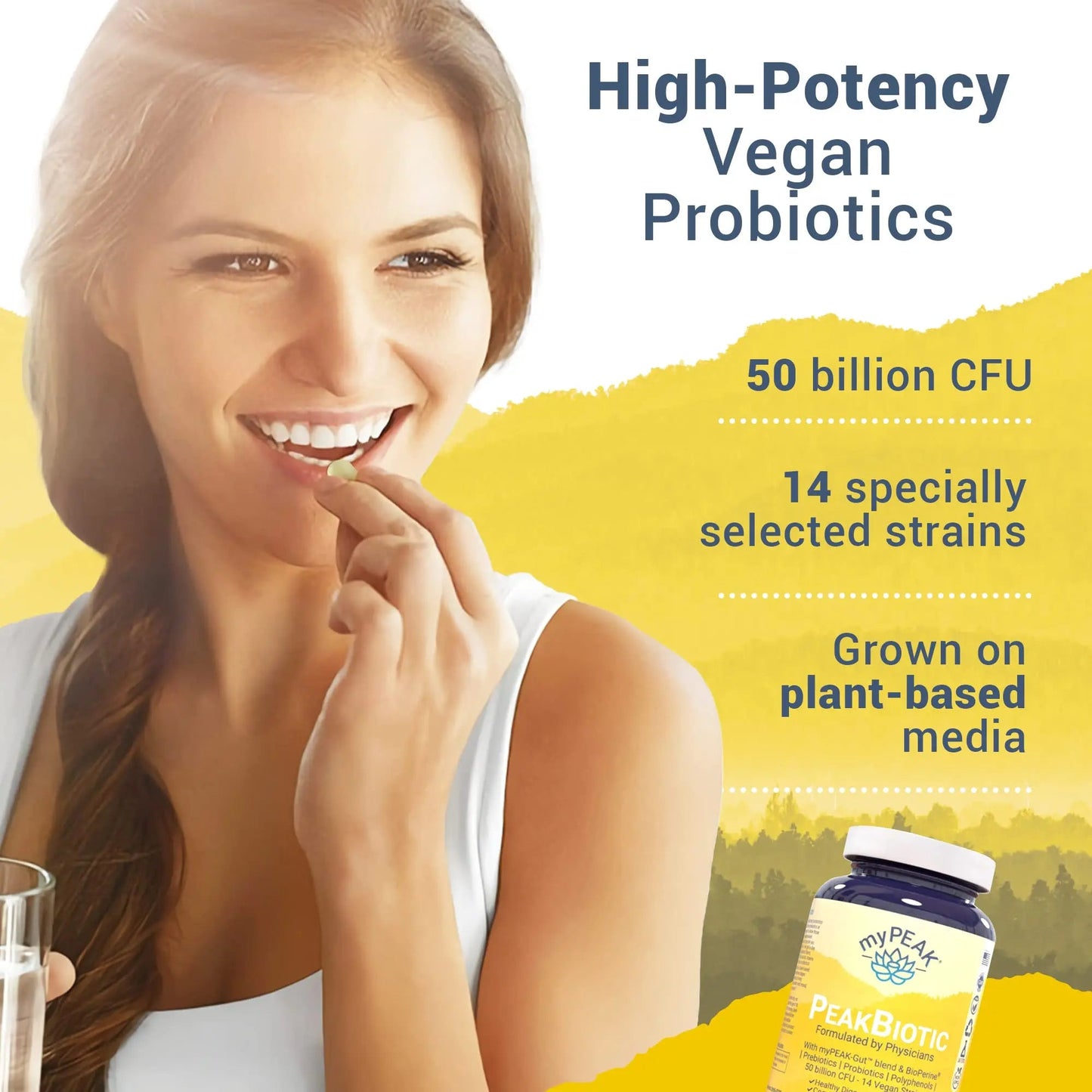 myPEAK PeakBiotic: The Ultimate Vegan Synbiotic with 50 Billion CFU Probiotics Prebiotics Postbiotics Modbiotics and Gut Lining to Enhance Digestion, Skin, and Mood with 2-Month Supply, 60 Capsules myPEAKBuy Supplements Australia