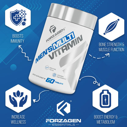 Forzagen Essentials Men's Multivitamin with Creatine and BCAA, Complete Vitamin and Mineral Complex, 60 Tablets Forzagen buy supplements Au