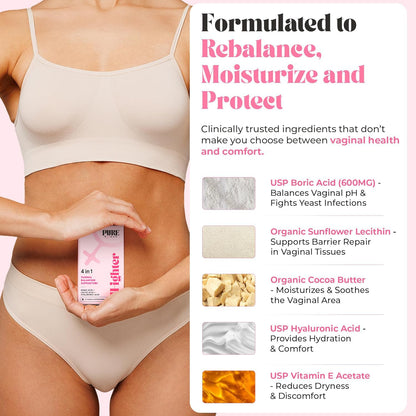 PURE WOMAN - pH-ighter Vaginal Boric Acid Suppositories for Women - Hyaluronic Acid - 4 in 1 Vaginal Suppositories for Discomfort, Dryness, Odor & pH Balance- Full Vaginal Health Care - 10ct PURE WOMANBuy Supplements Australia
