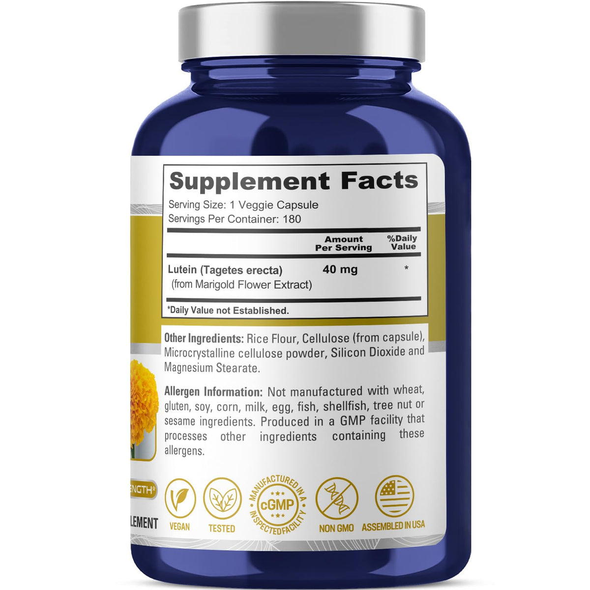 NusasPure Lutein - Suitable for Vegetarian/Vegan, Non - GMO - 40 mg - 180 Capsules NusaPureBuy Supplements Australia