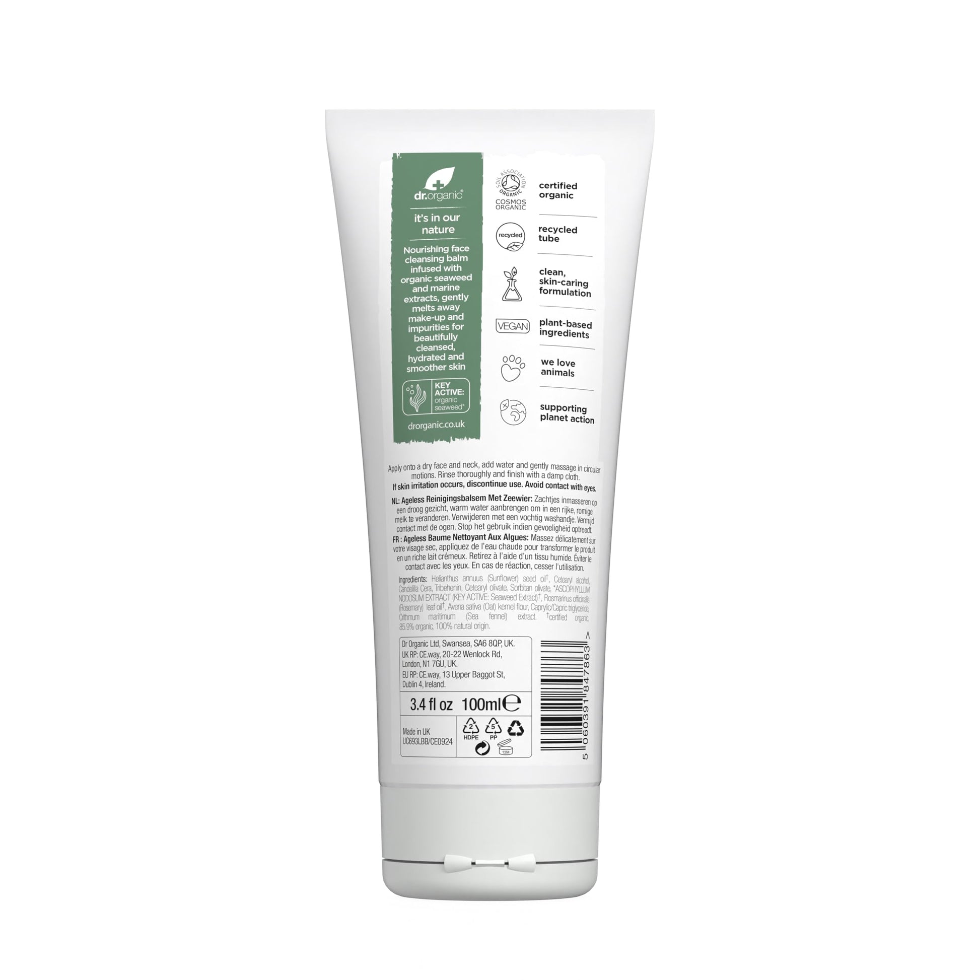 Dr. Organic Ageless Cleansing Balm with Seaweed | Moisturizing, Gentle, Removes Impurities, Certified Organic, Paraben & SLS-Free, Natural, Vegan, 100 ml / 3.4 fl oz Dr. Organic buy supplements Au