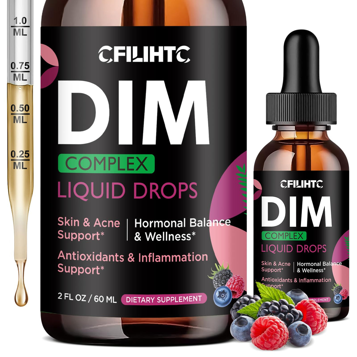 DIM Liquid Drops Supplement Women – Hormone Harmony for Women & Acne Supplements with Multivitamins, Inositol, Sulforaphane - Hormone Balance, Clear Skin & Mood Support, Mixed Berry Flavor 2 Fl Oz CFILIHTCBuy Supplements Australia