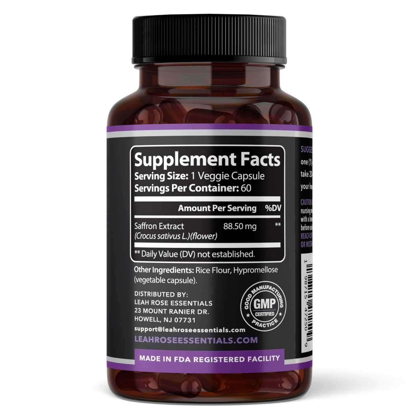 Leah Rose Essentials Saffron Supplement 88.5mg | Mood, Focus, and Stress Support | 60 Premium Saffron Extract Capsules | Made in the USA | 3rd Party Lab Tested | Non-GMO, Vegan, Gluten-Free Leah Rose Essentials buy supplements Au