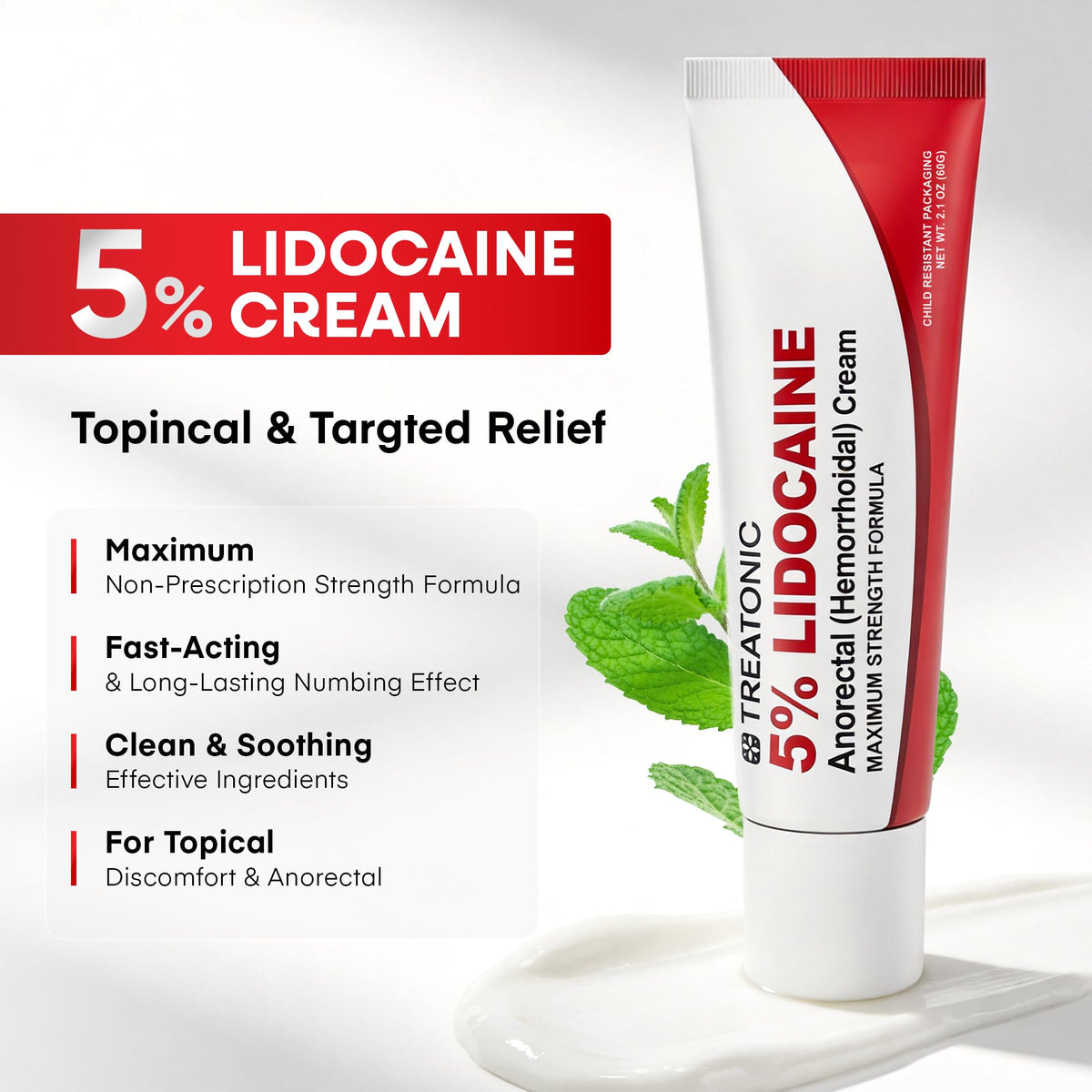 Treatonic 5% Lidocaine Numbing Cream: Lidocaine Cream for Pain Relief, Itching, Burning, Soreness, Hemorrhoid - Maximum Strength Topical Numb Cream - Fast Acting & Long Lasting Numbing Cream - 4.2 oz TreatonicBuy Supplements Australia
