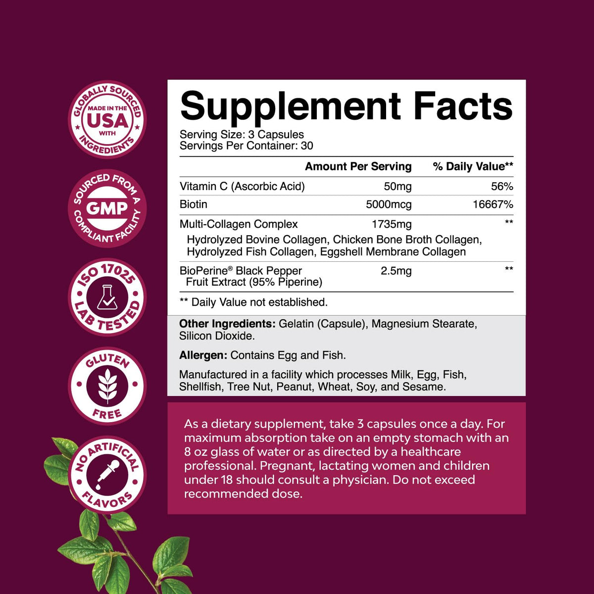 Advanced Multi Collagen Complex - Ageless Multi Collagen Peptides Supplements with Type 1 2 3 5 & X & Biotin for Hair, Skin and Nails Vitamins - Biotin Supplements for Women & Men - 90 Count Natures CraftBuy Supplements Australia