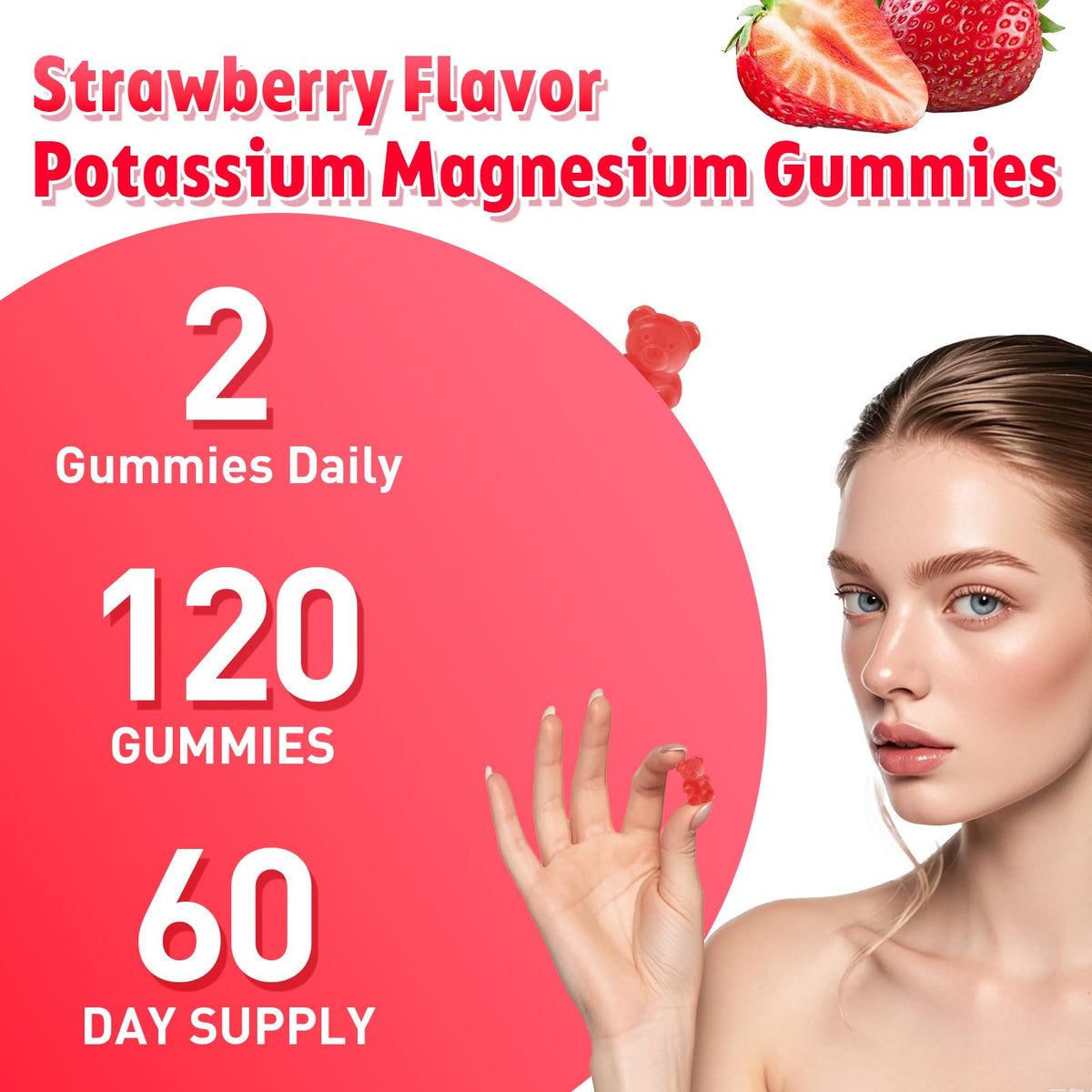2 Pack Potassium Magnesium Gummies for Men & Women, Potassium Magnesium Supplement for Leg Cramps, Muscle Health, & Electrolyte Balance, Strawberry Flavor, 120 Gummies FlyrocerBuy Supplements Australia