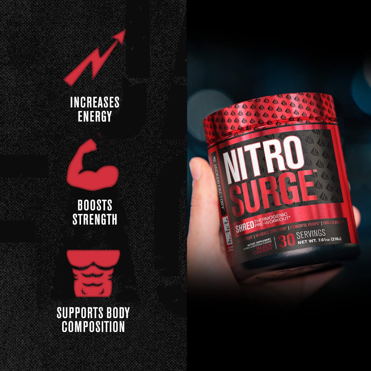 Jacked Factory Nitrosurge Shred Thermogenic Pre-Workout in Watermelon & N.O. XT Nitric Oxide Booster for Men & Women