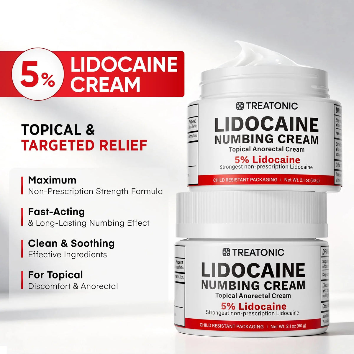 5% Lidocaine Topical Numbing Cream: Maximum Strength Topical Anesthetic Numb Cream for Pain Relief, Itching, Burning, Soreness, Hemorrhoid - Fast Acting & Long Lasting Numbing Formulation - 2.1 oz TreatonicBuy Supplements Australia