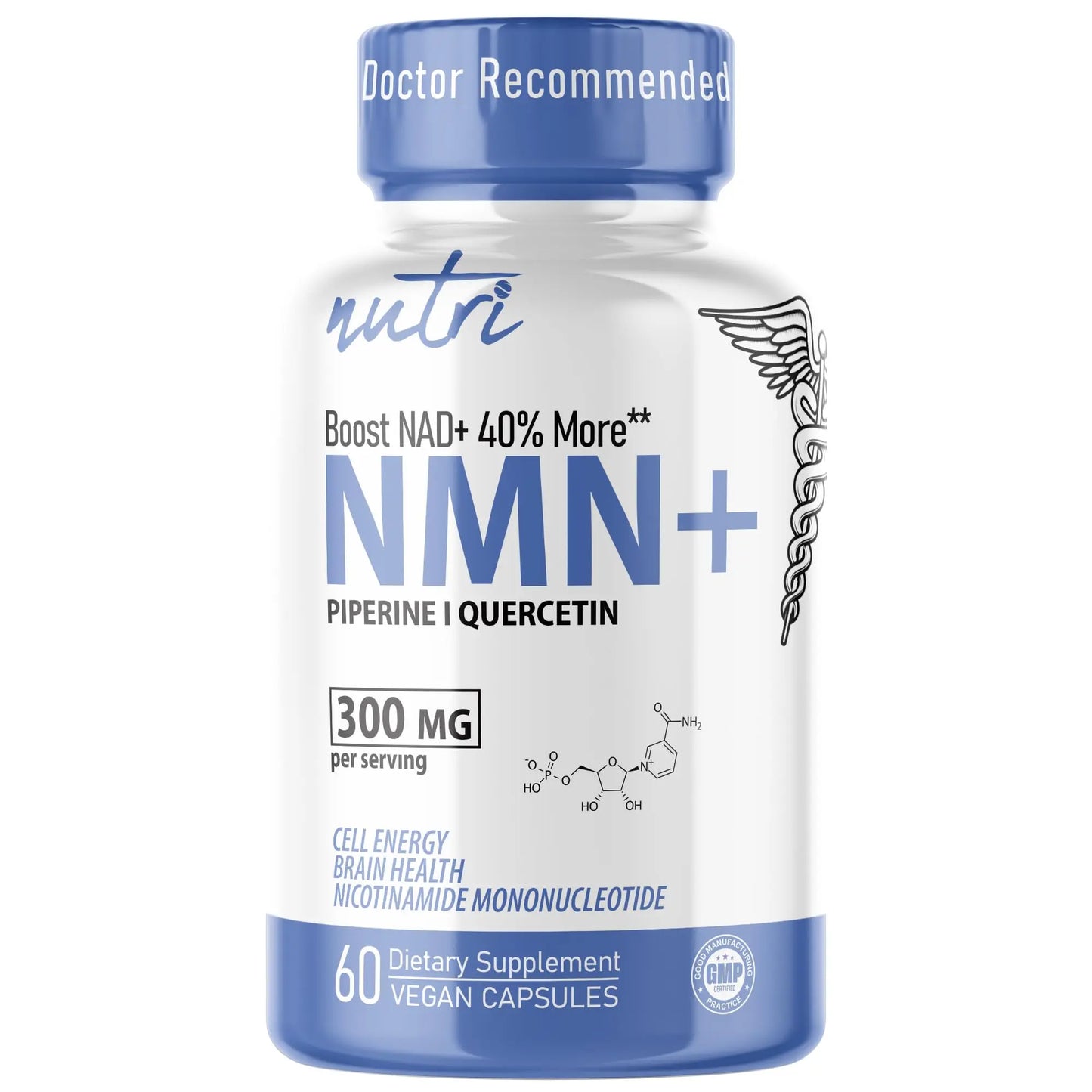 NMN Supplement 300mg NAD Supplement - Nutri Ultra High Absorption Stabilized NMN Nicotinamide Mononucleotide, 40% More NAD+ with Quercetin Phytosome & Black Pepper - mnm supplement (60 Capsules) Nature's FusionsBuy Supplements Australia