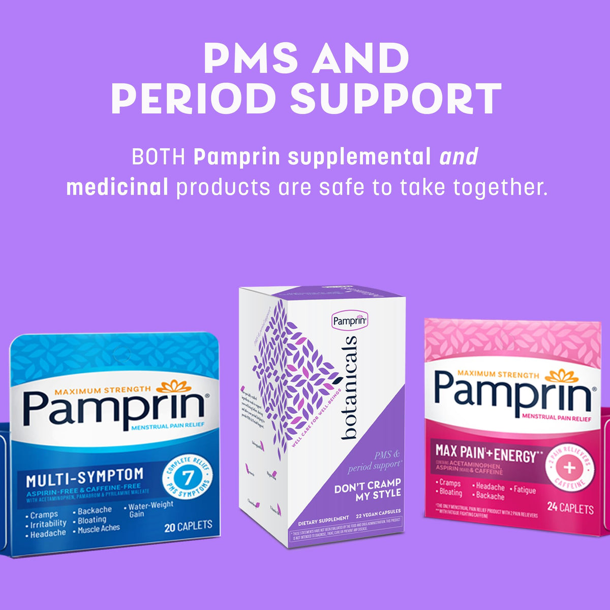 Pamprin Botanicals Supplement for PMS & Period Support, with Ashwagandha, Magnesium, Turmeric, Vitamin B6, Chasteberry, 22 Count PamprinBuy Supplements Australia