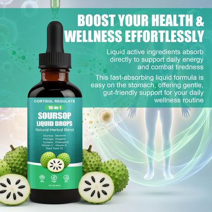 CORTISOL REGULATE Soursop Liquid Drops, 10-in-1 Blend with Sea Moss, Moringa, Turmeric, Black Seed Oil, Oregano, and More, 2 fl oz (1 Pack) CORTISOL REGULATE buy supplements Au
