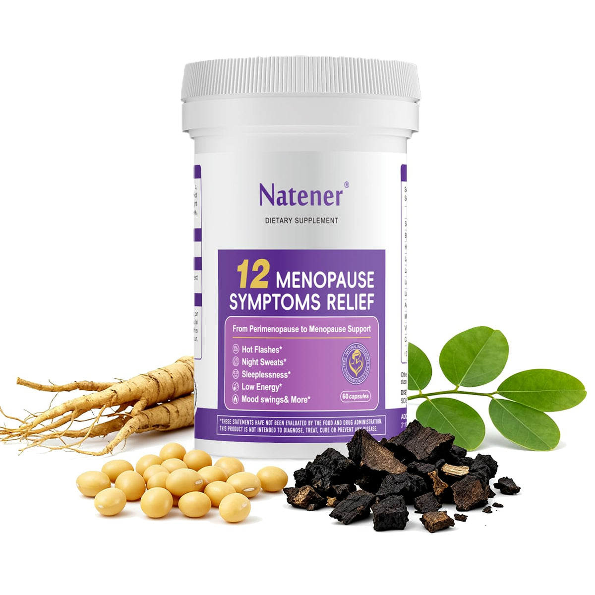 Natener Menopause Supplement for Women, Relieves 12 Menopausal Symptoms* | Black Cohosh + Soy Isoflavones + Ashwagandha + Moringa | for Alleviate Hot Flashes*, Night Sweats*, Weight* & Mood Swings* NatenerBuy Supplements Australia