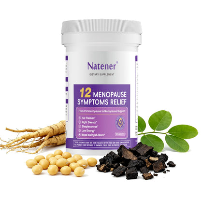 Natener Menopause Supplement for Women, Relieves 12 Menopausal Symptoms* | Black Cohosh + Soy Isoflavones + Ashwagandha + Moringa | for Alleviate Hot Flashes*, Night Sweats*, Weight* & Mood Swings* NatenerBuy Supplements Australia