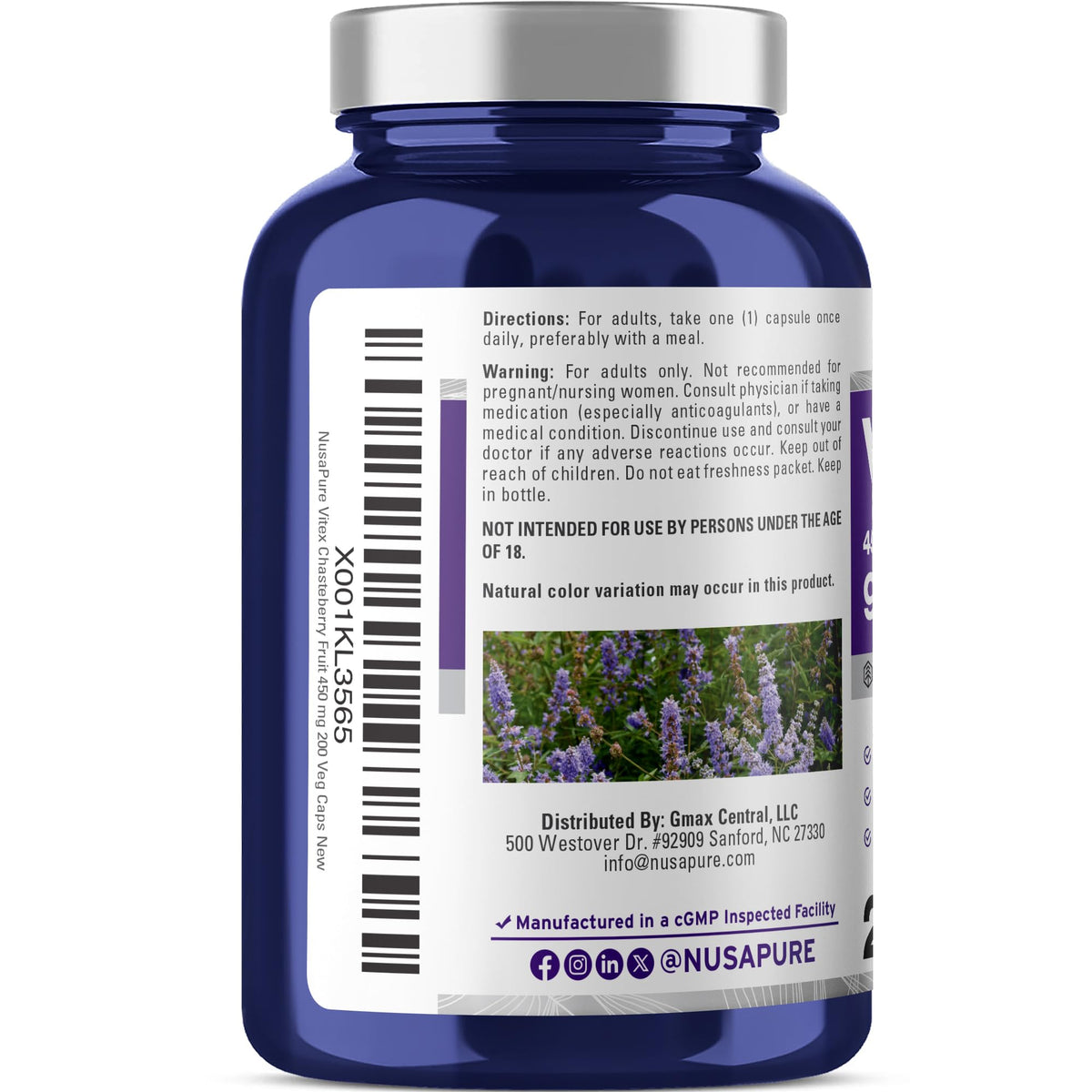 NusaPure Vitex Chasteberry Fruit 20:1 Extract, 450 mg Equivalent to 9,000 mg 200 Vegan Capsules - Non-GMO, Vegan Dietary Supplement NusaPureBuy Supplements Australia