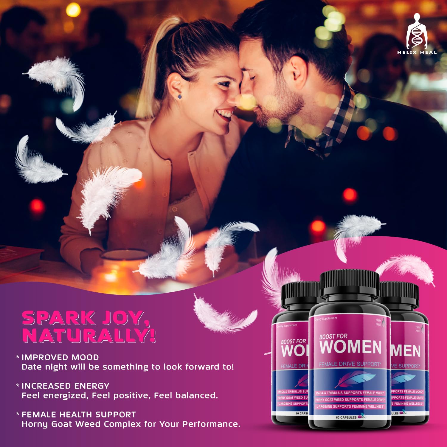 Helix Heal Libido Booster for Women Fast Acting with Horny Goat Weed - Female Desire Pills with Maca Root, Tribulus Terrestris, Ginseng and Hornygoatweed Women - Hormone Balance, Made in USA (60 ct) Helix HealBuy Supplements Australia
