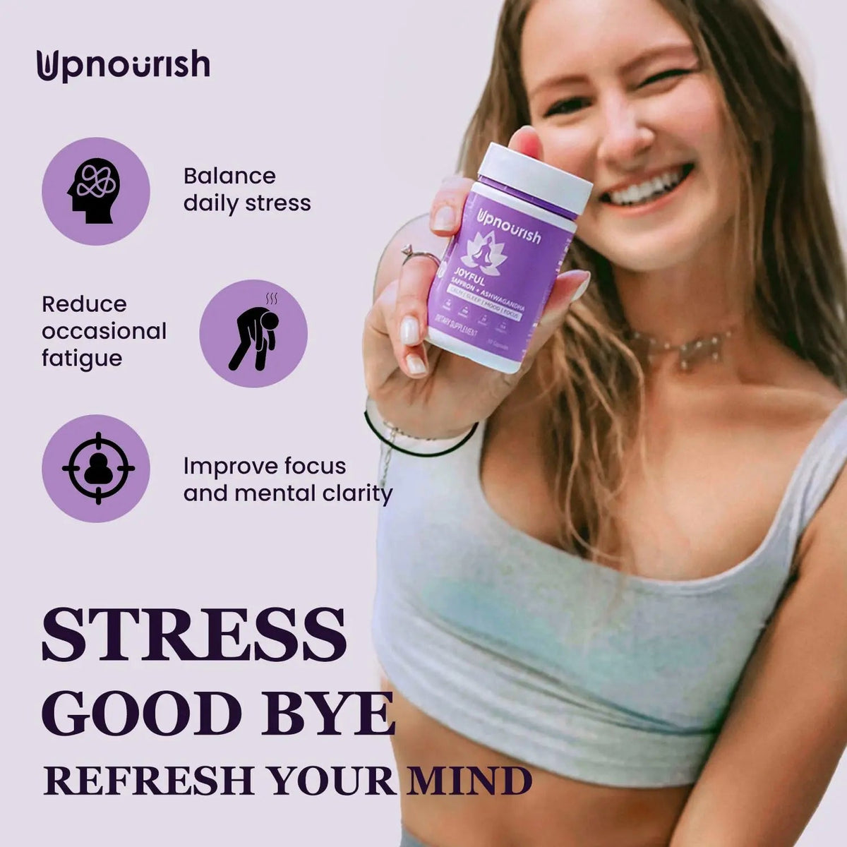 UpNourish Organic Ashwagandha Saffron Supplements with Probiotics - Stress Relief, Mood Enhancer, Calm Happy Pills Support Fatigue Focus Clarity with L-Theanine, Rhodiola, 30 Vegan Capsules UpNourish buy supplements Au