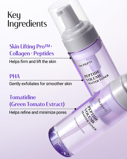 DR.PEPTI Peptide Volume Toner – 12 Peptides, Volufiline™ & 54% Centella Base – No-Drip Bubble Treatment Toner, Firming & Plumping with 8-Type Hyaluronic Acid & Collagen, 5.24 fl oz dr.pepti buy supplements Au