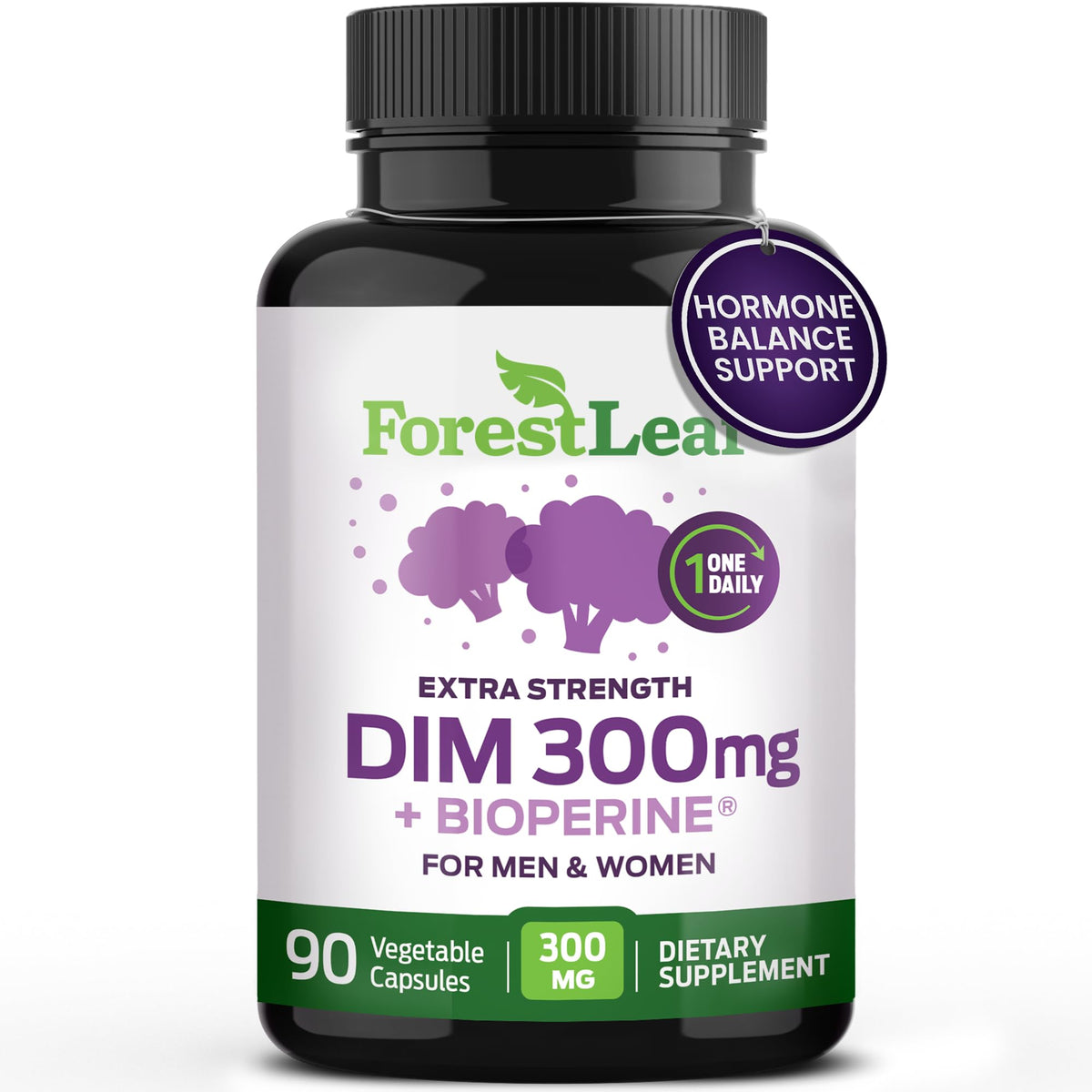 ForestLeaf DIM Supplement - 300mg DIM Estrogen Supplement for Women/Men - Diindolylmethane with BioPerine Black Pepper - Support for Detox, Metabolism, Hormone Balance & Menopause - 90 Caps ForestLeafBuy Supplements Australia