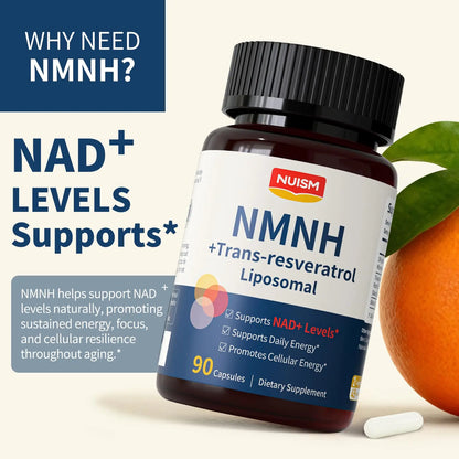 NUISM NMNH NAD+ Supplement, Liposomal 600mg NMN NAD+ and Resveratrol Complex for Cellular Energy, Healthy Aging & Metabolic Support, 90 Capsules NUISMBuy Supplements Australia