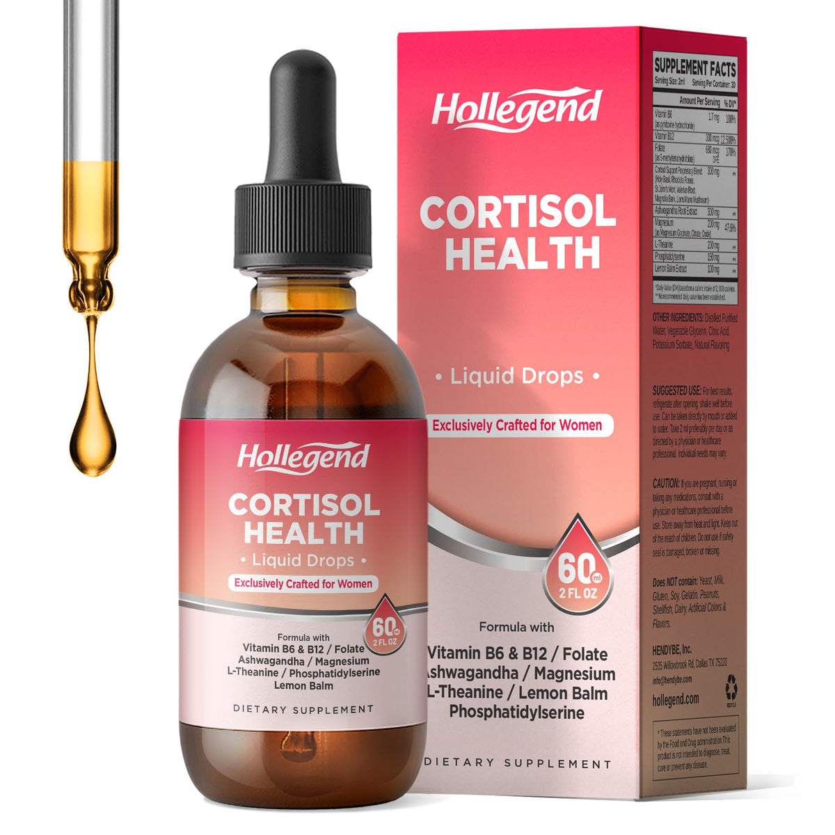 HOLLEGEND Cortisol Supplements for Women, Cortisol Wellness Liquid Drops, 16 in 1 Cortisol Detox Reducer w. Ashwagandha, Magnesium, L-Theanine, Folate for Relaxation & Hormone Balance, Strawberry HOLLEGENDBuy Supplements Australia