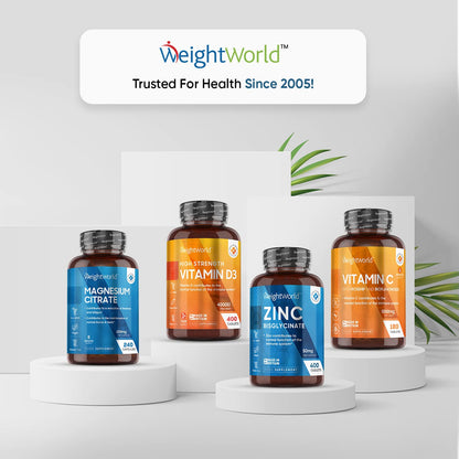 High Strength Zinc Tablets 50mg – 400 Vegan Zinc Bisglycinate Tablets 6+ Months WeightWorldBuy Supplements Australia