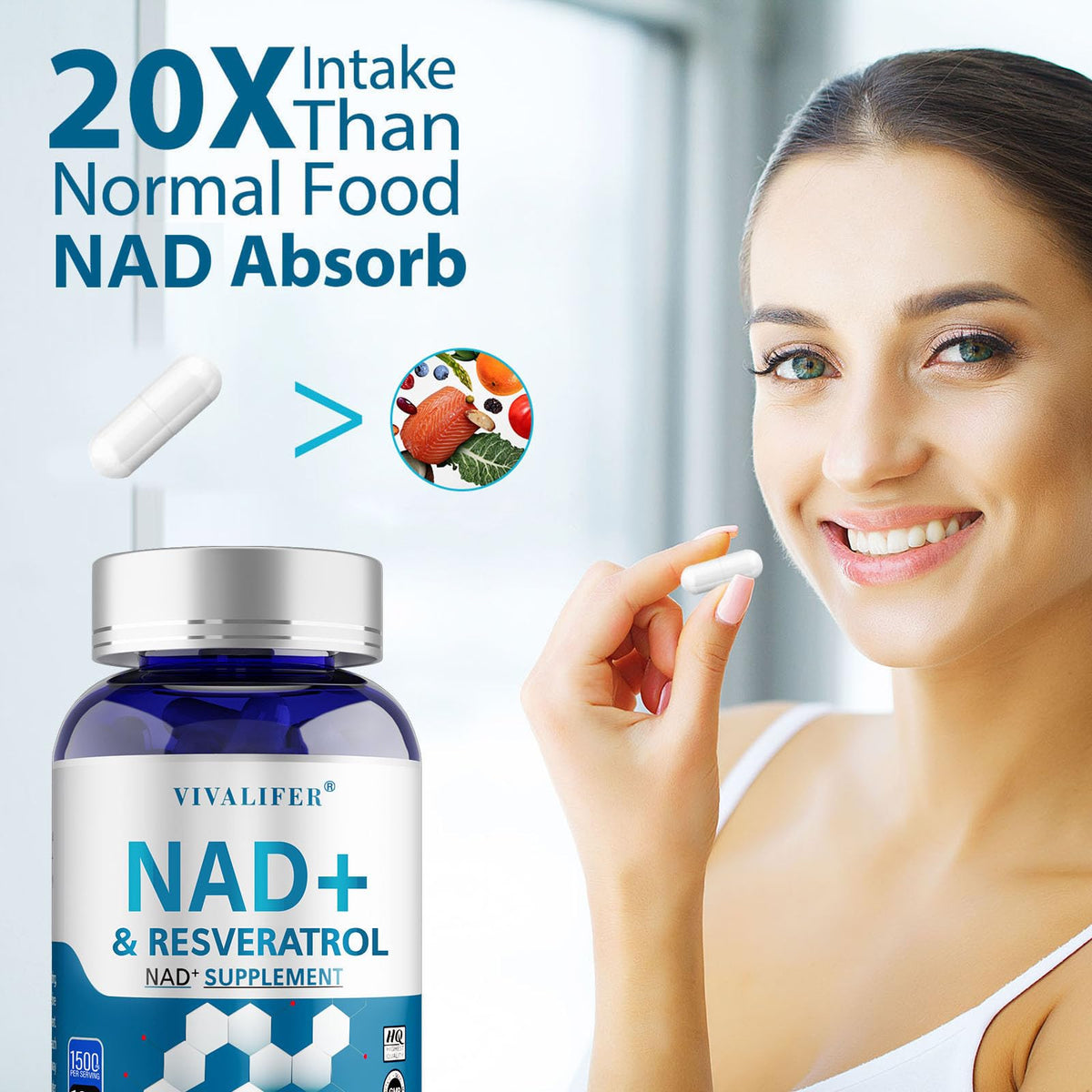 DQQI NMN Supplement Alternative 1500 mg - 120 Capsules (40 Day Supply) High Purity NAD+ & Resveratrol for Anti-Aging, Antioxidant Support, Energy & Focus Boost DQQIBuy Supplements Australia