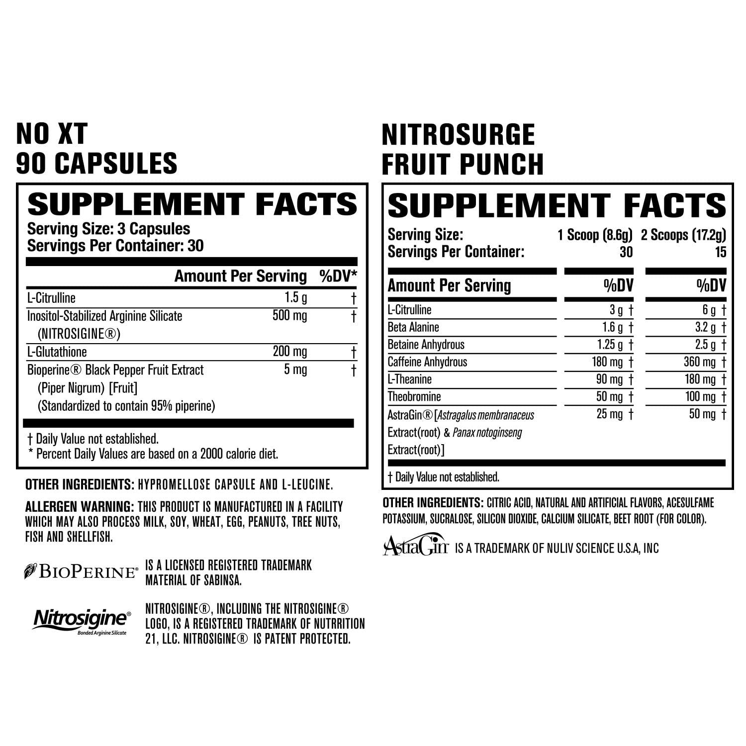 Jacked Factory Nitrosurge Pre-Workout in Fruit Punch & N.O. XT Nitric Oxide Booster for Men & Women