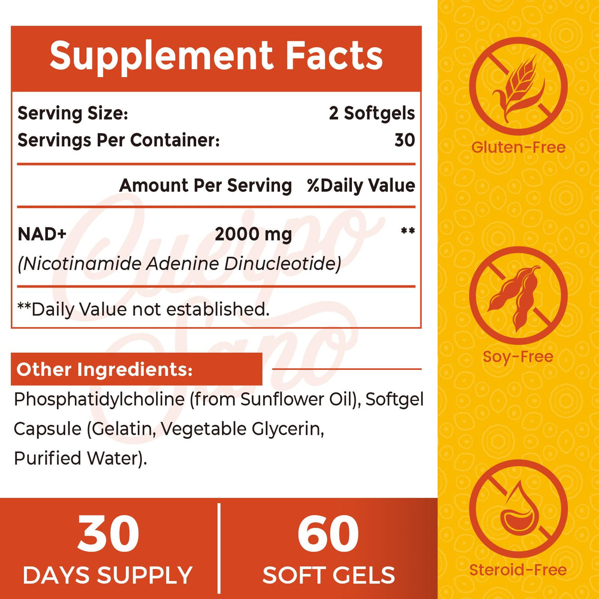 Cuerpo Sano 2000 MG NAD Supplement, Liposomal NAD+ with High Absorption, More Efficient Than Nicotinamide Riboside, Pure & Plus Boosting Supplement, Aging Defense, Metabolism & Cellular, 60 softgels Cuerpo SanoBuy Supplements Australia