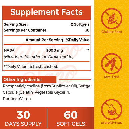 Cuerpo Sano 2000 MG NAD Supplement, Liposomal NAD+ with High Absorption, More Efficient Than Nicotinamide Riboside, Pure & Plus Boosting Supplement, Aging Defense, Metabolism & Cellular, 60 softgels Cuerpo SanoBuy Supplements Australia