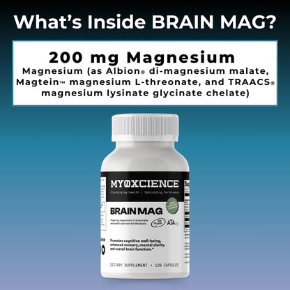 Magnesium L-Threonate + Mag Acetyl-Taurate (ATA Mag) + Mag Glycinate | Promotes Cognitive Well-Being, Enhanced Memory, Mental Clarity and Overall Brain Function | 120 Capsules MYOXCIENCE buy supplements Au