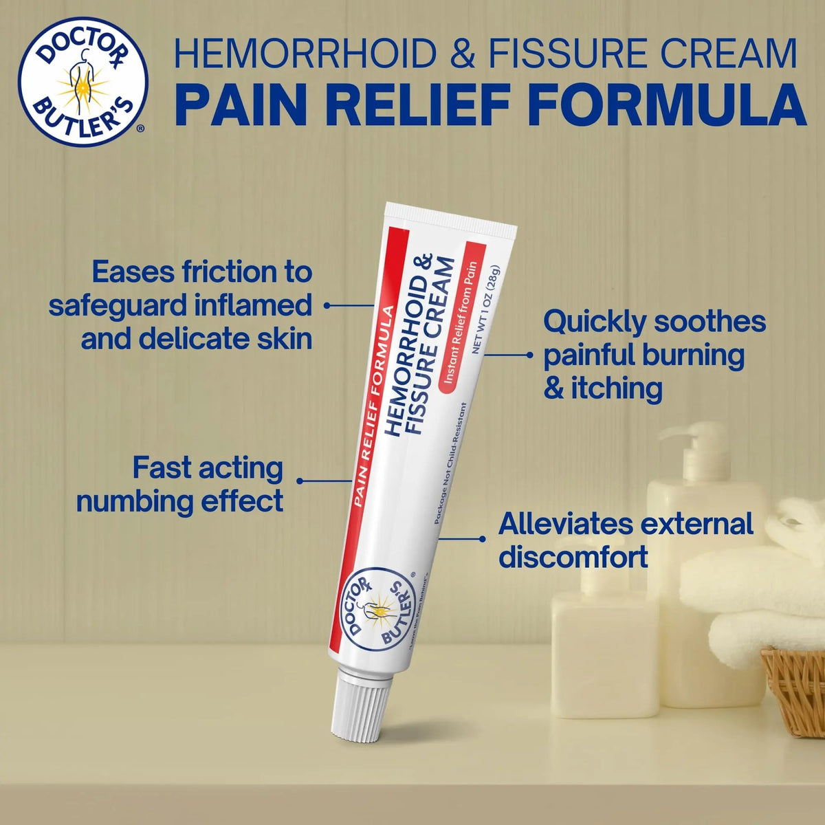 Doctor Butler's Hemorrhoid & Fissure Cream – Instant Pain Relief Hemorrhoid Treatment with Lidocaine, Fast Acting Hemorrhoid Cream for Relief from External Itching and Burning (1 oz.) Doctor Butler'sBuy Supplements Australia