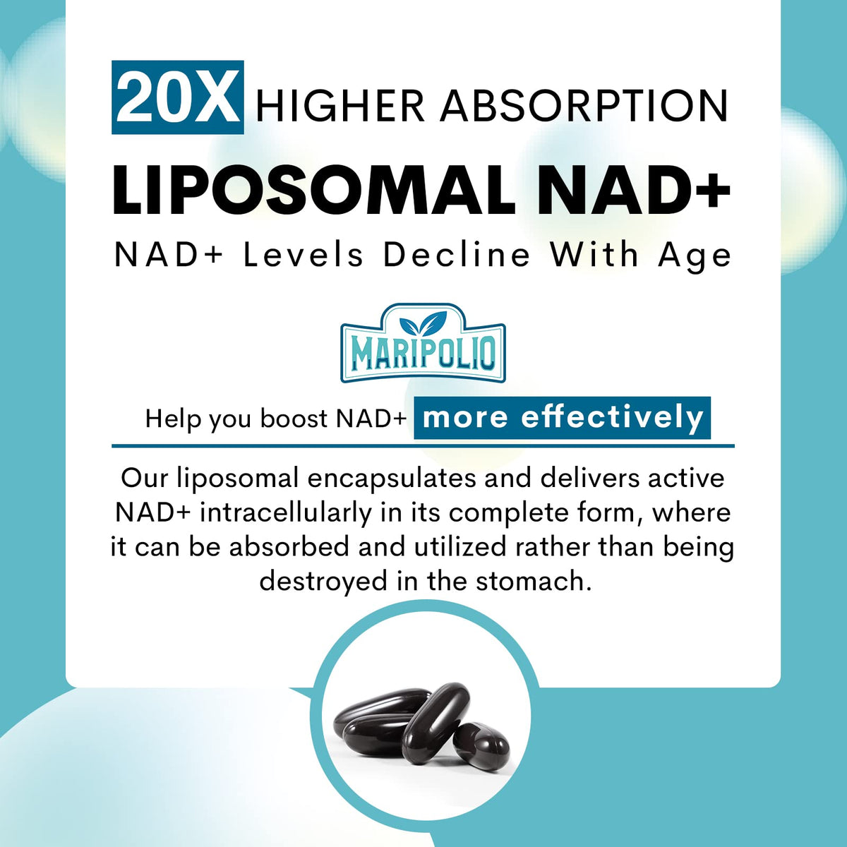 Maripolio Liposomal NAD+ 1000 mg Supplement | High Bioavailability Liposomal Delivery | Cellular Energy & Wellness Support | Pure NAD+ Dietary Supplement for Men,Women, 60 Softgels MaripolioBuy Supplements Australia