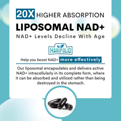 Maripolio Liposomal NAD+ 1000 mg Supplement | High Bioavailability Liposomal Delivery | Cellular Energy & Wellness Support | Pure NAD+ Dietary Supplement for Men,Women, 60 Softgels MaripolioBuy Supplements Australia