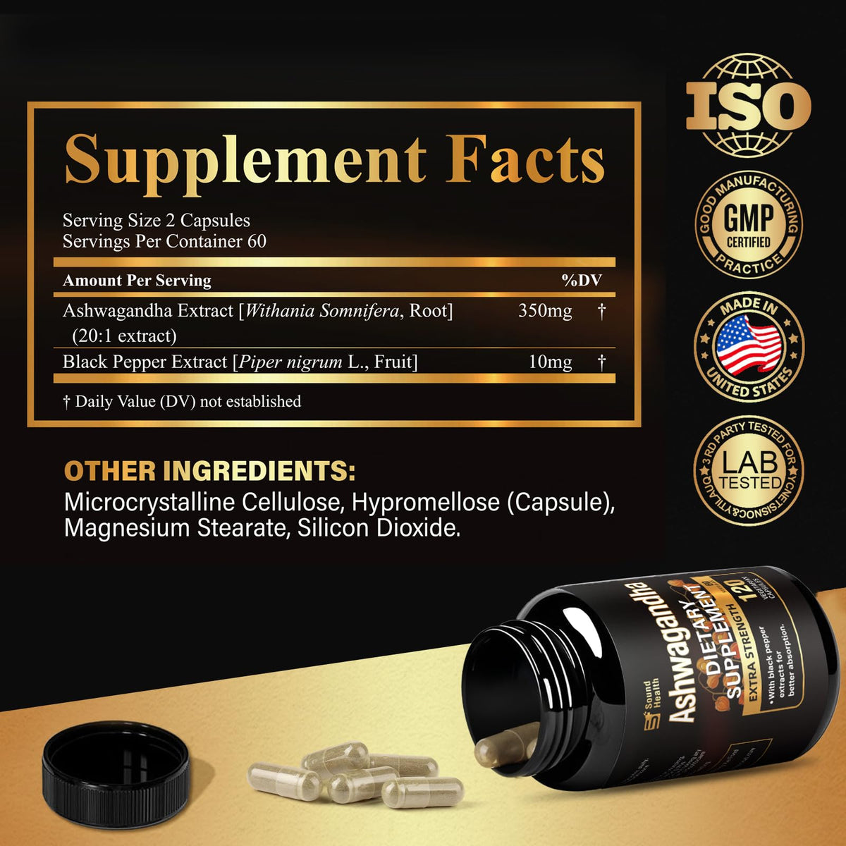7000mg Ashwagandha Supplements Powder (20:1 Root Extract), 120 Organic Ashwagandha Capsules for Women & Men, Black Pepper & BioPerine for Absorption, Non GMO, Third-Party Tested, Gluten Free SoundHealthBuy Supplements Australia