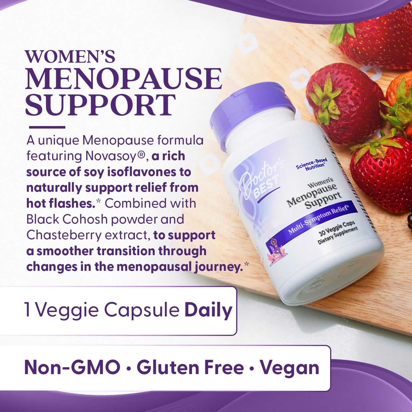 Doctors Best Womens Menopause Support (Soy Isoflavone, Black Cohosh, Chaste Tree), Multi-Symptom Relief, Non-GMO, Gluten Free, Vegan 30 Veggie Caps Doctor's BESTBuy Supplements Australia