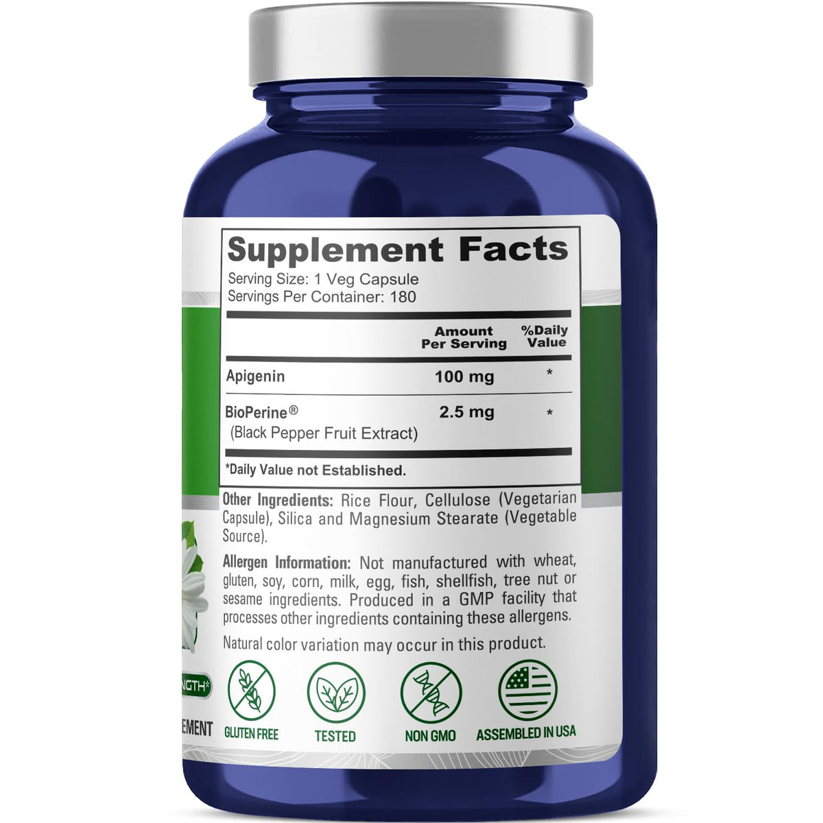 NusaPure Apigenin 100 mg per Capsule 180 Vcaps - Bioperine (Non-GMO, Gluten Free) NusaPureBuy Supplements Australia