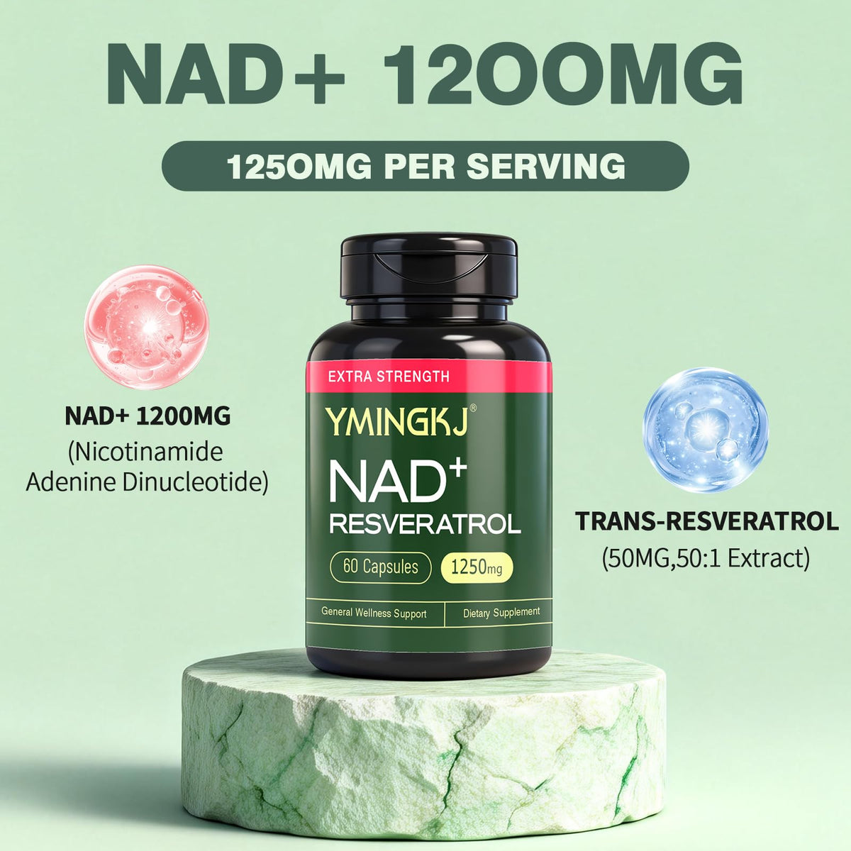 YMINGKJ NAD+ Supplement with Resveratrol 1200mg – Nicotinamide Adenine Dinucleotide & Trans-Resveratrol 50mg, Anti-Aging Cellular Energy & Metabolism Support, 60 Vegetarian Capsules (30 Servings) YMINGKJBuy Supplements Australia