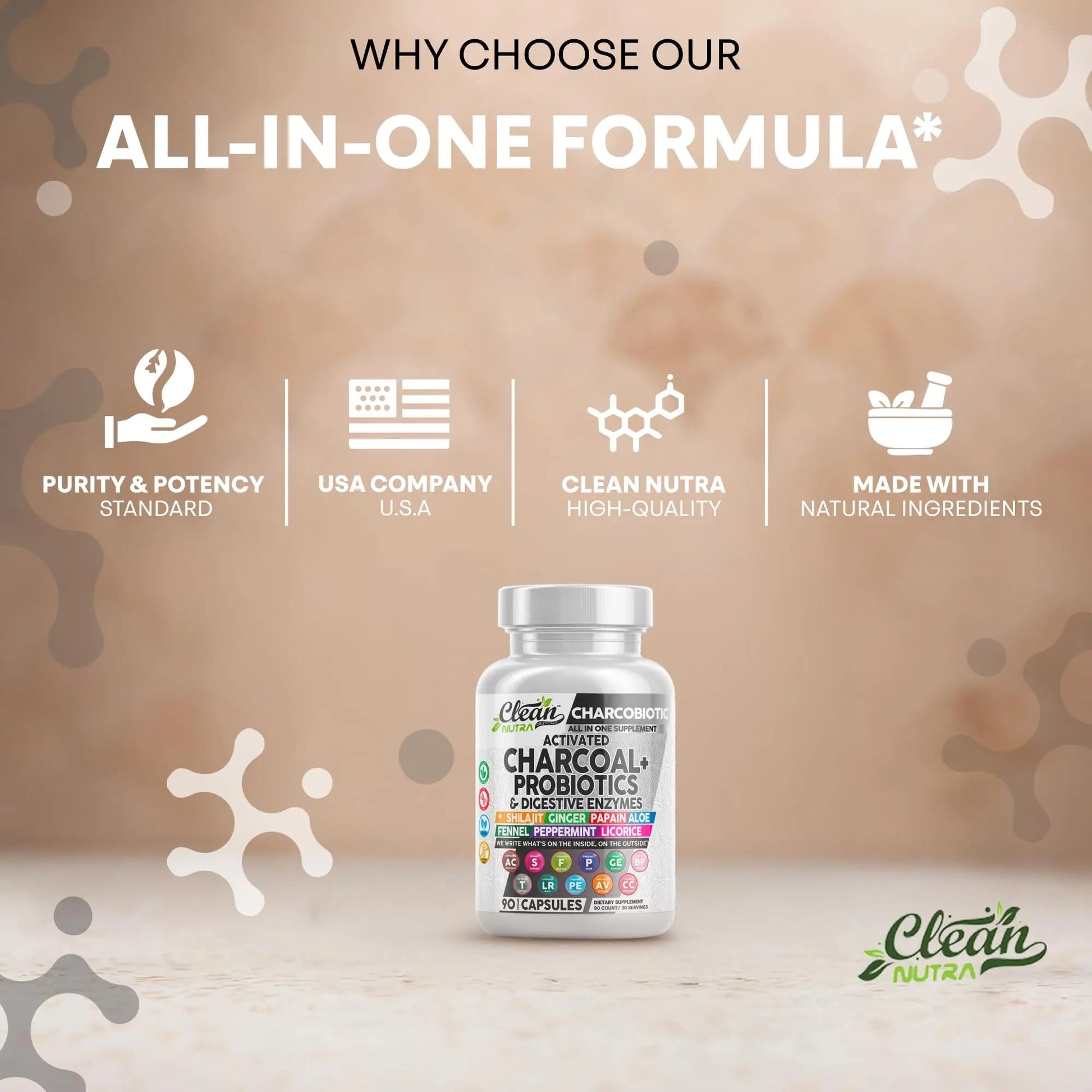 Clean Nutra Activated Charcoal Pills + Shilajit Probiotic Digestive Enzymes for Digestive Health Capsules with Peppermint Fennel Licorice Papain Ginger Turmeric Powder | Gut Health Clean Nutraceuticals buy supplements Au