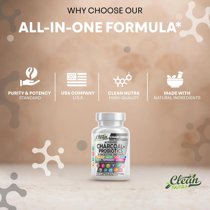 Clean Nutra Activated Charcoal Pills + Shilajit Probiotic Digestive Enzymes for Digestive Health Capsules with Peppermint Fennel Licorice Papain Ginger Turmeric Powder | Gut Health Clean Nutraceuticals buy supplements Au