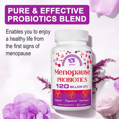 Menopause Supplements for Women, 120 Billion CFU Menopause Probiotics for Women, All-Natural Probiotic for Hot Flashes Menopause, Night Sweats, Mood Swings, Gut and Hormone - 60 Herbal Capsules ZwlloodBuy Supplements Australia