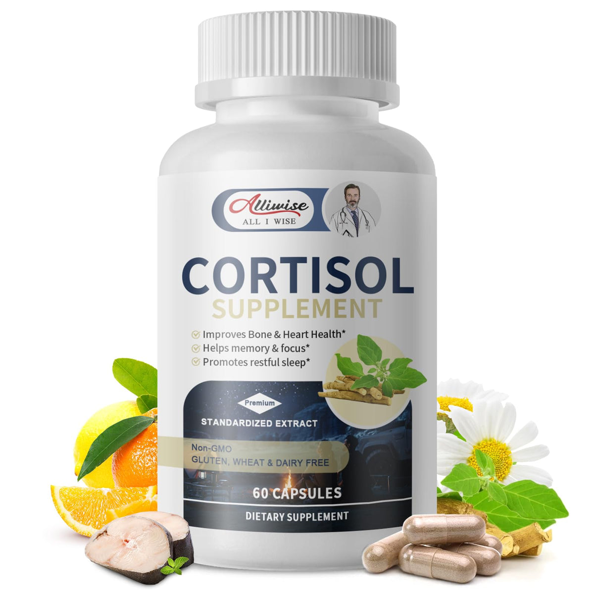Cortisol Supplements for Women & Men,High Cortisol Reducer, Manager, Detox, Lower and Control,with Magnesium, Ashwagandha,Rhodiola, L-Theanine for Mood,Focus,Sleep AlliwiseBuy Supplements Australia