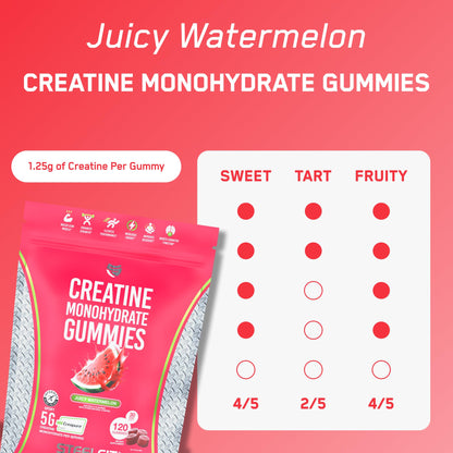 SteelFit Creapure Creatine Monohydrate Gummies for Men & Women, Juicy Watermelon - Gym Workout Nutritional Supplements for Muscle Gain, Brain Health & Strength Building Dietary Supplement, 120 Gummies SteelFitBuy Supplements Australia