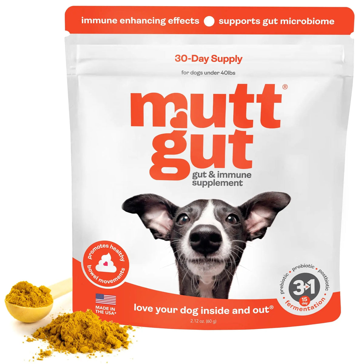 All-Natural 3-in-1 Dog Probiotic, Prebiotic, and Postbiotic Supplement Powder - Probiotics for Dogs with 135 Billion CFUs, Anti Diarrhea, Digestive Enzymes & Antioxidants (60g) MUTTGUTBuy Supplements Australia