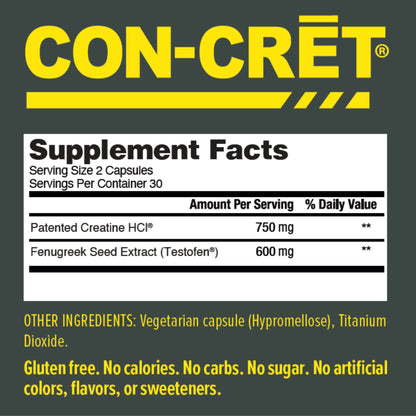 CON-CRET®+ Test, CON-CRET® Patented Creatine HCl Now with Testofen®, Boost Testosterone Levels, 60 Capsules CON-CRETBuy Supplements Australia