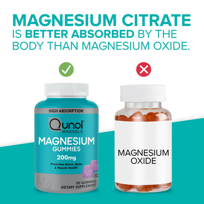 Qunol Magnesium Gummies for Adults, 200mg Elemental Magnesium (from 1,750mg Magnesium Citrate), High Absorption Magnesium Supplement, Supports Nerve, Bone and Muscle Health, Vegetarian, 90 Count QunolBuy Supplements Australia