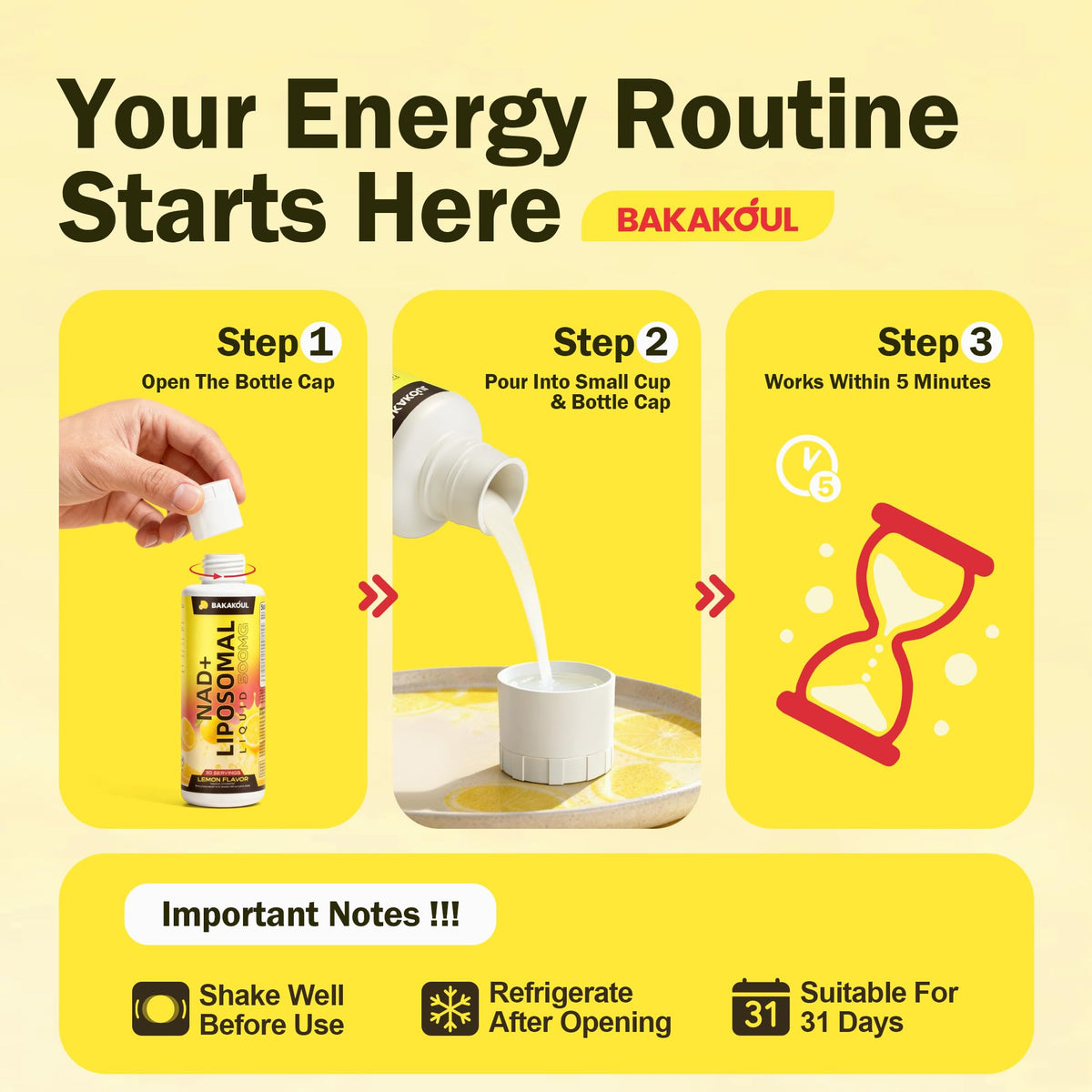 Liposomal NAD+ Liquid Supplement - Designed to Help Support Absorption - Nhanced Cellular Uptake, Helps Support Normal Cellular Health, Supports Cellular Energy Metabolism and Vitality - Lemon Flavor BAKAKOULBuy Supplements Australia