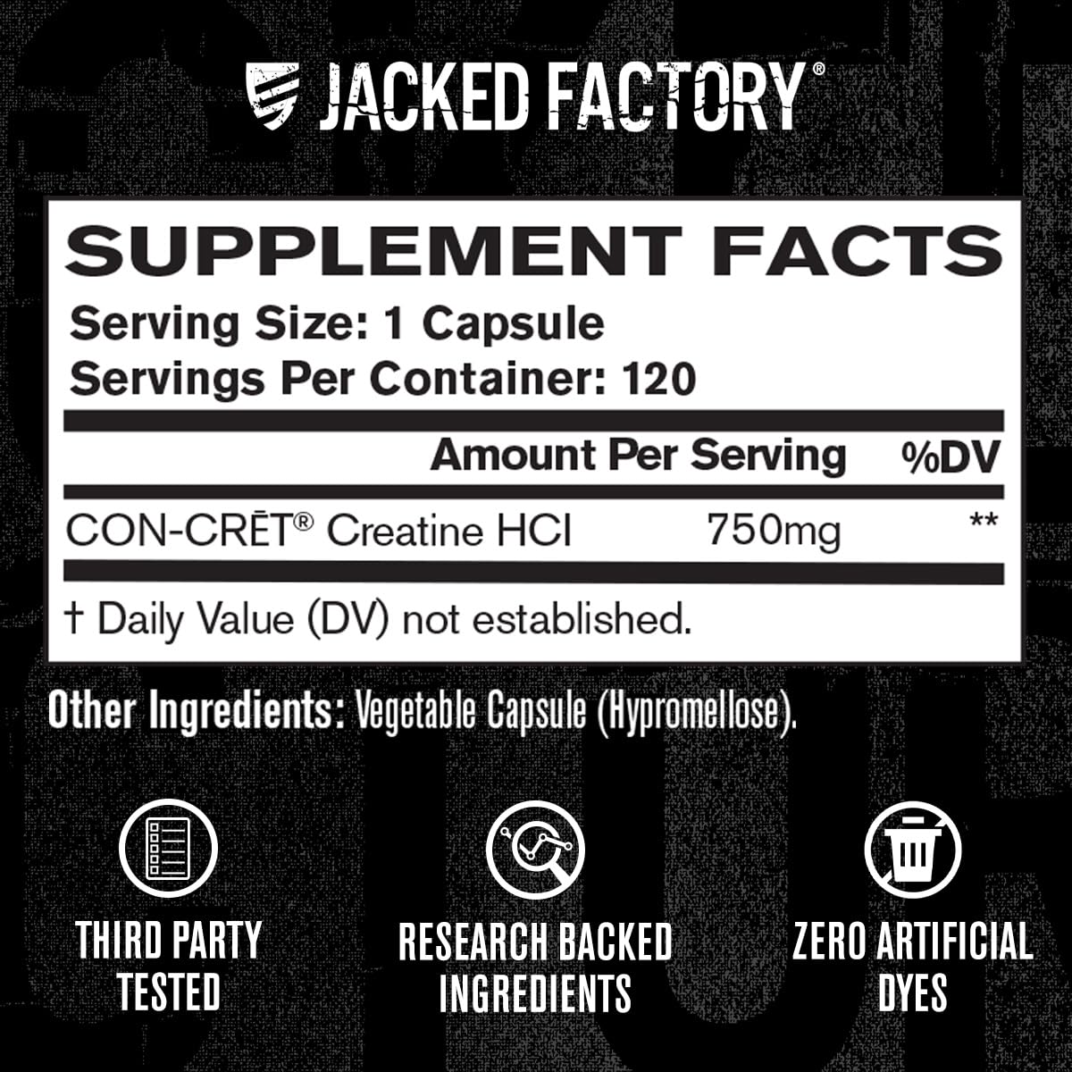 Jacked Factory Creatine HCl Capsules - CON CRET Creatine Pills 750mg - Lean Muscle Growth & Recovery, Boost Strength & Endurance, No Bloating or Cramps - 120 Capsules Jacked FactoryBuy Supplements Australia