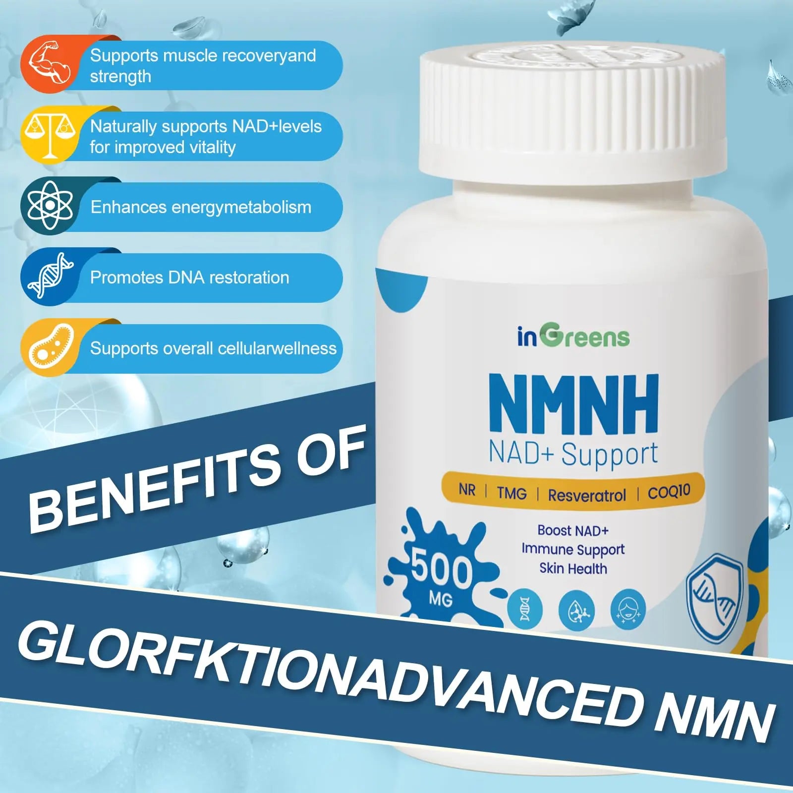 500mg NMNH, NMN Supplement Alternative with NR, TMG, Resveratrol, COQ10, NAD Supplement, Anti Aging, Energy, Boost NAD+ Levels, 60 Capsules inGreensBuy Supplements Australia