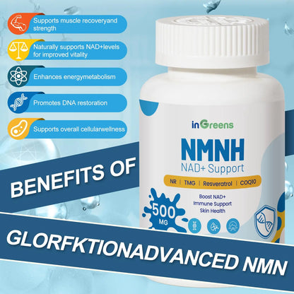 500mg NMNH, NMN Supplement Alternative with NR, TMG, Resveratrol, COQ10, NAD Supplement, Anti Aging, Energy, Boost NAD+ Levels, 60 Capsules inGreensBuy Supplements Australia