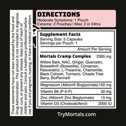 Mortals Cramp Crusher, Supports Bloating Relief for Women, Chasteberry, Magnesium Bisglycinate, Vitamin B6, Black Cohosh, Women's Hormone Balance Supplement, PMS Relief, (50 Capsules) MortalsBuy Supplements Australia